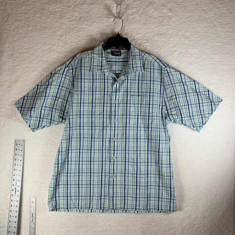 Southpole Hexagon Men's Short Sleeve Stripe Button Down Plaid Shirt Size XL 9285